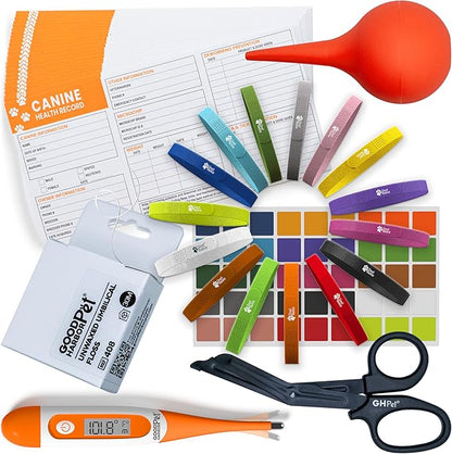 GoodHarborPet|Puppy Whelping Essentials Kit for Newborn Dogs | Vaccination Record Cards, Thermometer, Umbilical Floss, and Supplies for Pets