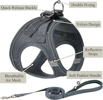 Dog Harness with Leash Set, No Pull Adjustable Reflective Step-in Puppy Pet Vest Harnesses for Small Medium Large Dogs and Cats,Grey XL