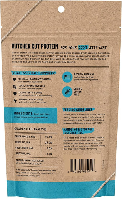 Vital Essentials Freeze Dried Dog Treats | Beef Bites, Single Protein | Premium Quality | Grain Free Training Treats for Dogs, 6.2 oz Bag