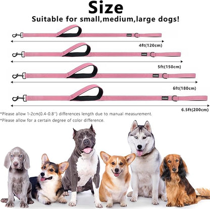 Dog Leash 5ft Long, Double Handle Dog Leash for Safety Control Training, Heavy Duty Dog Leads with Traffic Padded Handles, Reflective Leashes for Small Medium Large Dogs(5ft, Pink)