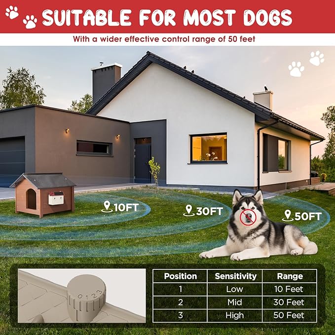 Dog Bark Deterrent Devices: Ultrasonic Anti Barking Device for Dogs with 3 Training Modes 50 FT | Solar Dog Barking Deterrent Devices | Stop Barking Dog Device for Indoor (Red)