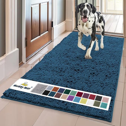 Muddy Mat® | Super Absorbent Door Mat Indoor, Microfiber Quick Dry Chenille Entryway Rug, Non-Slip Front Door Mat, Indoor Mats for Entryway, Machine Washable Pet Rug, Atlantic Blue 59"x35"