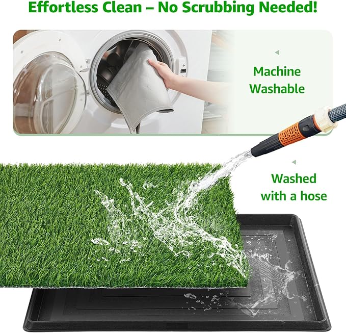Portable Dog Grass Pad with Tray 35''x23'', Dog Litter Box with Artificial Grass Patch & Washable Reusable Pee Pad for Puppy PottyTraining, Pet Loo Indoor Outdoor Use for Balcony Patio Apartment