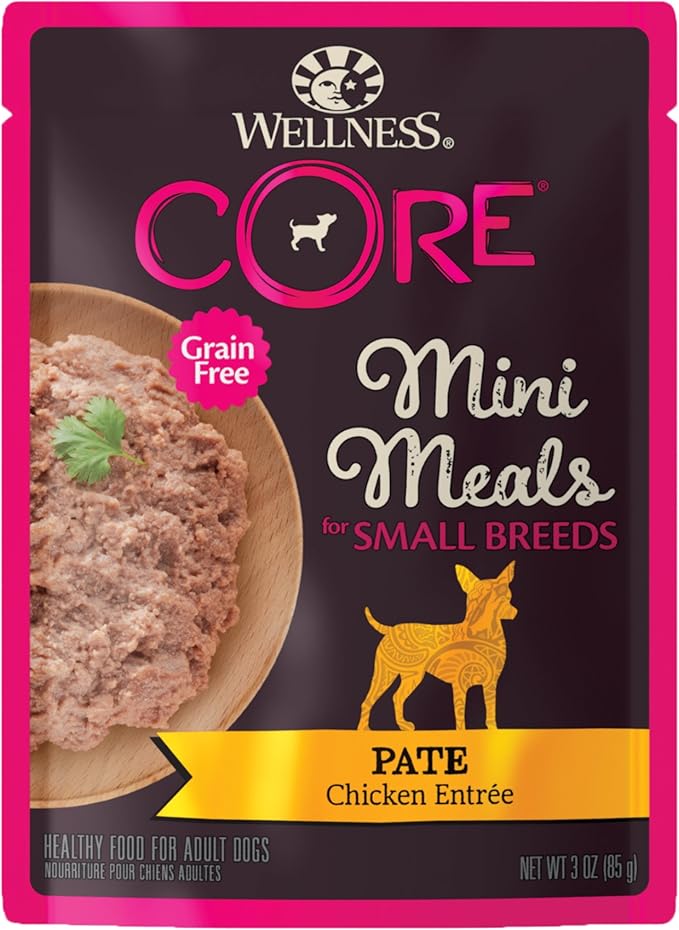 Wellness CORE Small Breed Mini Meals Pate Adult Wet Dog Food, Grain Free, Natural, Chicken Entrée Recipe, 3 oz, Pack of 12 Pouches