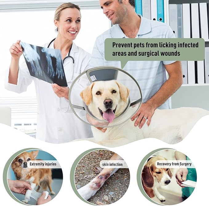 Soft Dog Cone Collar for Large Medium Small Dogs After Surgery, Adjustable Pet Recovery E-Collar, Elizabethan Collar for Dogs and Cats, Grey Large