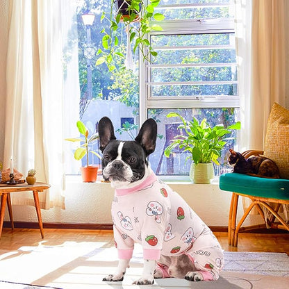 Dog Recovery Suit for Surgery Small Medium Dogs Onesie, Cute Soft Dog Pajamas Bodysuit Cone Alternative Prevent Licking Dog Recovery Suit Female Male (Large, Bunny Strawberry)