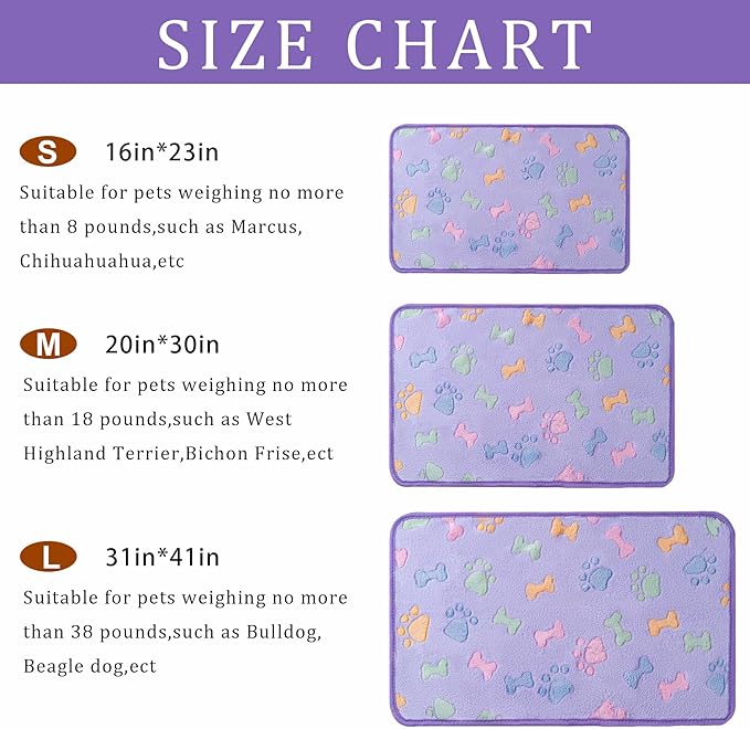 1 Pack 3 Blankets Super Soft Fluffy Premium Fleece Pet Blanket Flannel Paw Printed Throw for Dog Puppy Cat (Medium 30x20'', Purple, Pink, Brown)