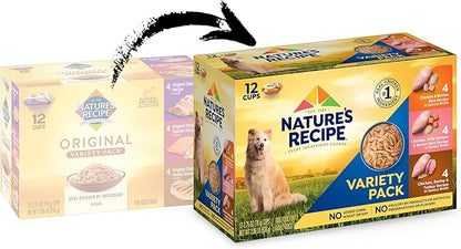 Nature's Recipe Chicken, Salmon and Turkey Recipes Variety Pack Wet Dog Food, 12-2.75 oz. Cups, 2 Count (Pack of 2)