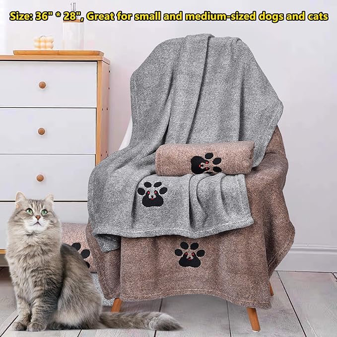 Dogvingpk Dog Towel - Pack of 2 - Super Absorbent Soft Microfiber Pet Bath Grooming Towels for Drying Dogs and Other Pets (M-36" * 28", Grey and Brown)