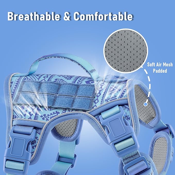 AUNZO No-Pull Dog Harness for XS Dogs, Anti-Escape Easy Walking Reflective Adjustable Lightweight Dog Vest with Breathable Oxford Material, Easy On/Off with Neck Buckle, Blue XS