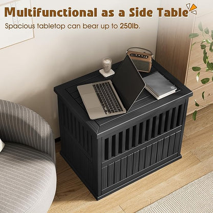 Bifanuo Dog House 30-Inch Dog Crate Furniture, Heavy Duty Dog Crate for Small Dog, Lockable Indoor Outdoor Dog Kennel & End Table, Decorative Plastic Pet Cage (Black)