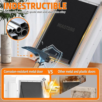 MIAOTONG 3-Flap Dog Door for Wall, Energy-Efficient Insulated Pet Door for Wall, Aluminum Lock Doggy Doors,Steel Frame and Telescoping Tunnel Dog Doors(Pets Up to 100 Lb) -Large