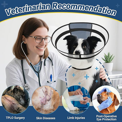 Dog Cone to Stop Licking, Clear Recovery Collar with Detachable Zipper, Sturdy Elizabethan Collar for Large Medium Small Dogs, Soft Adjustable Cone After Surgery Patented, Black L