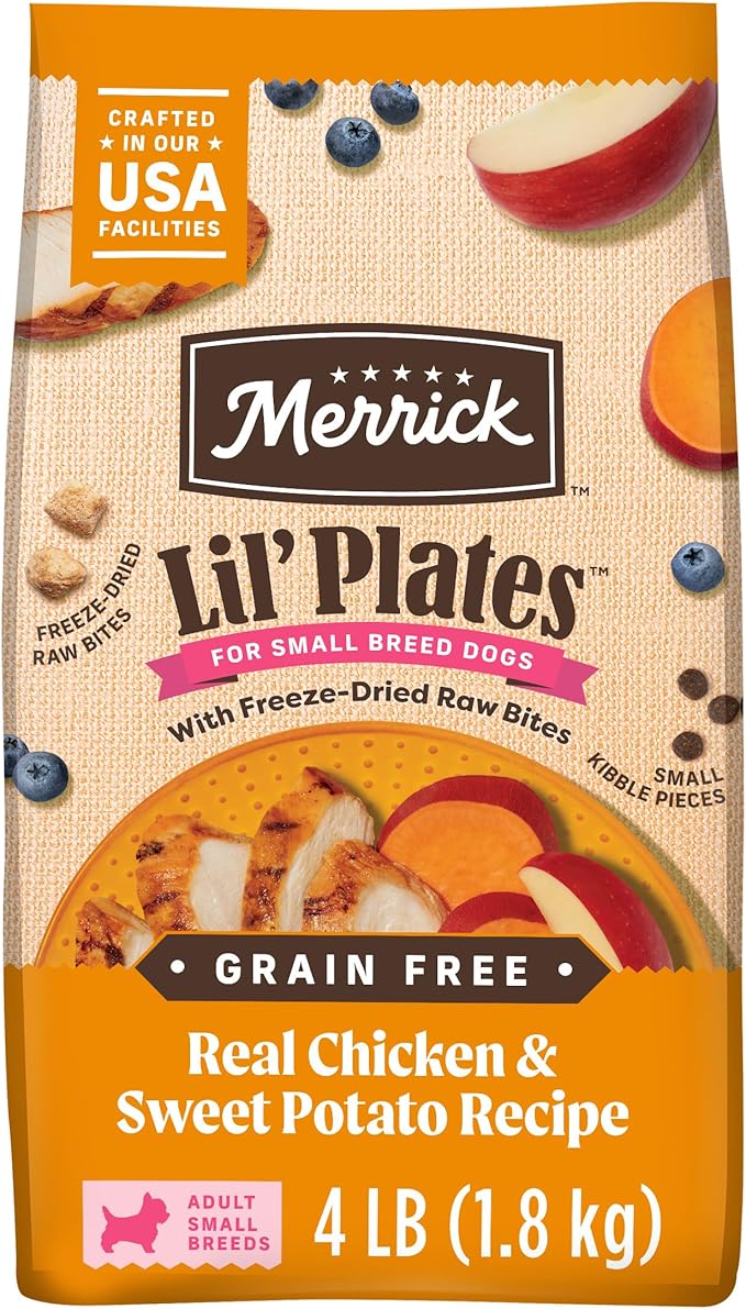 Merrick Lil’ Plates Grain Free Dry Dog Food For Small Dogs, Chicken And Sweet Potato Kibble With Raw Bites - 4.0 lb. Bag
