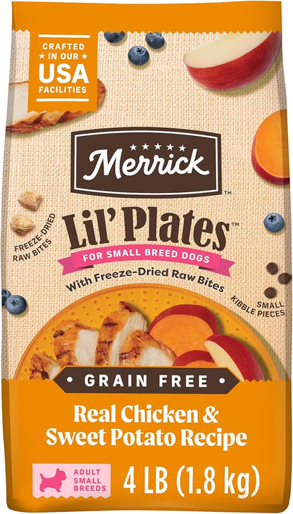 Merrick Lil’ Plates Grain Free Dry Dog Food For Small Dogs, Chicken And Sweet Potato Kibble With Raw Bites - 4.0 lb. Bag