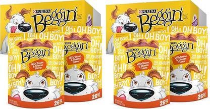 Purina Beggin' Strips with Real Meat Dog Training Treats with Bacon and Cheese Flavors - 26 oz. Pouches,(Pack of 4)