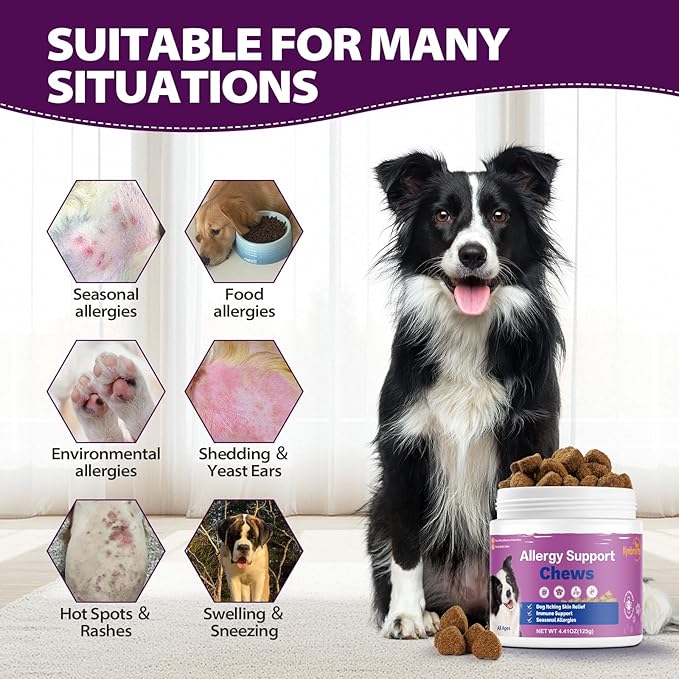 Dog Allergy Chews for Itchy Skin and Seasonal Allergies, Dog Allergy and Itching Skin Relief with Probiotics and Turmeric, Allergy Paw Relief and Dogs Coat Immune -50ct