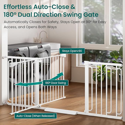 Cumbor Extra Wide Baby Gate, 36.6-69" Walk-Through Dog Gate for Stairs, Doorways & Hallways, 30.5“ Tall, Auto-Close & Dual-Swing Safety Child Gate Indoor, Easy Install Pressure-Mounted Pet Gate, White