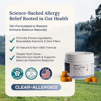 Paw Origins Dog Allergy Chews (60 Ct.) - Clear-Allergies Itch for Immune & Gut Support - Dog Allergy Relief Chews with 3 Billion CFU Probiotic Blend and Omega 3 for Seasonal Allergies - Beef Flavor