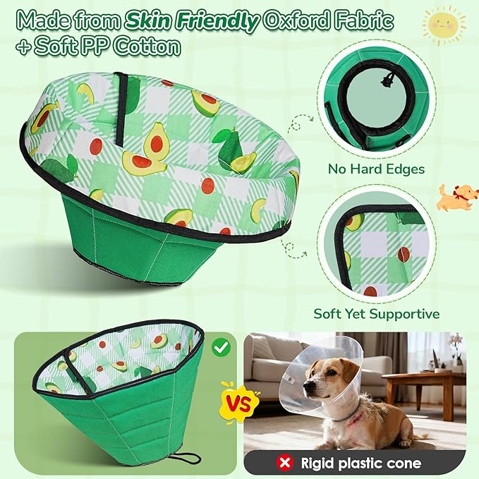 Soft Dog Cone Collar After Surgery: Foldable Long Comfortable Comfy Fabric Recovery Shame Elizabethan Stop Licking Small Medium Large Dogs (Green, L)