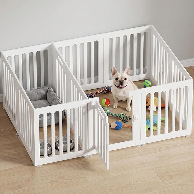 Dog Playpen with Door, Portable Large Puppy Playpen for Indoor & Outdoor Use, Tool-Free Assembly Modern Pet Play Pen for Dogs, Cats & Rabbit Cage