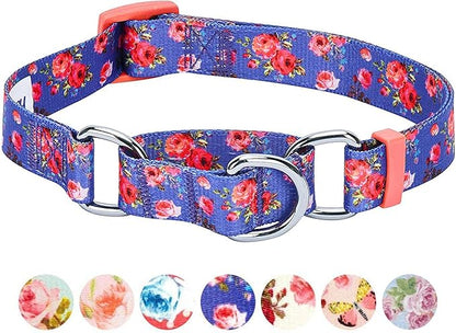Blueberry Pet Spring Scent Inspired Rose Print Martingale Safety Training Dog Collar, Irish Blue, Large, Heavy Duty Adjustable Collars for Dogs