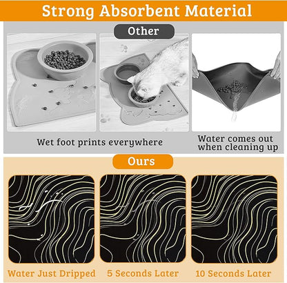 Dog Bowl Mat,Abstract Map Pet Feeding Mat for Floors Waterproof,Golden Lines Texture Absorbent Dogs Placemat for Food and Water Quick Dry Pet Cat Feeding Mats with Non Slip Bottom 16" x 24"
