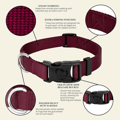 Country Brook Petz - Everyday Nylon Dog Collar for Large, Medium, and Small Dogs and Puppies - for Everyday Use in 10+ Warm Colors (Small, 3/4 Inch Wide, Burgundy)