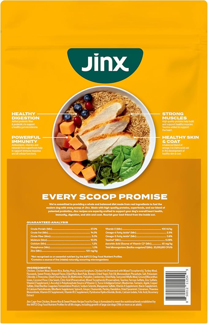 Jinx Premium Dry Dog Food, for All Lifestages - Real Chicken, Brown Rice & Sweet Potato Kibble with Superfoods for Immune Support & Probiotics for Digestive Support - No Fillers - 11.5lb