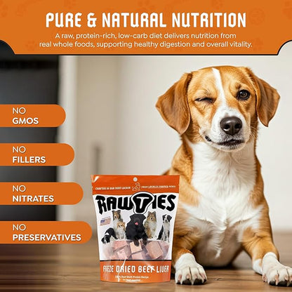 Premium Freeze-Dried Raw Beef Liver for Dogs – 100% USA-Sourced Raw Meat Dog Food – Grain-Free, No Fillers, High Protein Nutrition for Small & Large Breeds, 2 Pack