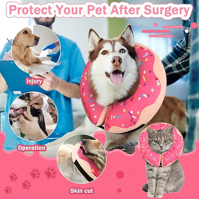 Inflatable Cone Collar for Large Medium Small Dogs, Soft Adjustable Recovery Collar for Dogs Cats,Dog Cone Neck Donut Alternative After Surgery(Pink,X-Large