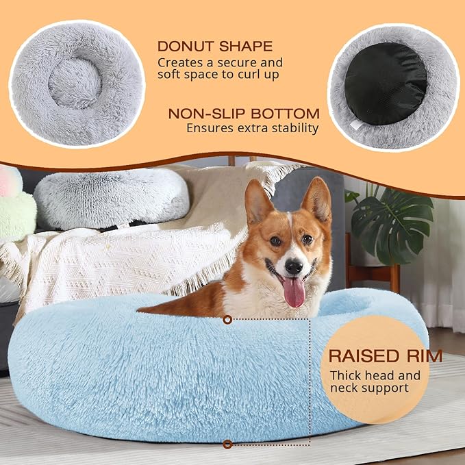 JOLLYVOGUE Dog Beds Large Sized Dog, 36 inches Calming Soft Anti-Anxiety Donut Dogs Bed, Washable Round Fluffy Cushion for Large Pets, Fits up to 80 lbs Pets