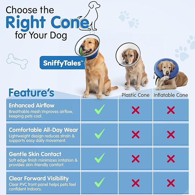 Soft Dog Cone Collar After Surgery – Adjustable Recovery Cone for Medium & Large Dogs – Double-Layer Protective Elizabethan Collar for Wound Protection & Licking Prevention – Comfortable - Blue
