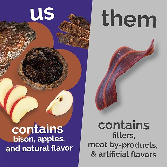 Fruitables Whole Jerky Bites, Healthy Dog Treats, Puppy Essentials, Jerky Dog Treats, Made in the USA, No Artificial Ingredients, Grilled Bison & Apple Flavor, 5oz