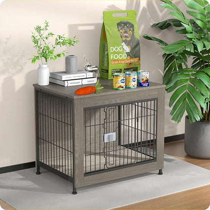Dog Crate Furniture, Wooden Dog Crate 27in, Decorative Cage with End Table for Dog Indoor Kennel, High Anxiety Dog, Escape-Proof Locks for All Breeds
