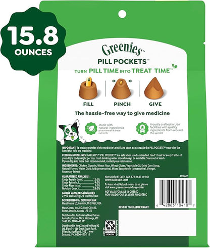 Greenies Pill Pockets for Dogs Large Size, Dog Treat Pouch for Capsule Medication, Chicken Flavor, 15.8 oz. Pouch