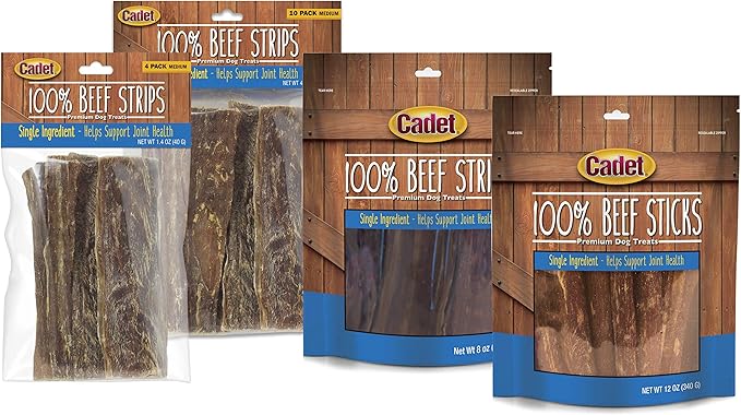 Cadet 100% Beef Strips Dog Chew Sticks,Long-Lasting -Ingredient Natural Treats,High-Protein,Perfect for Small & Large Breeds,12 oz,(Pack of 2)