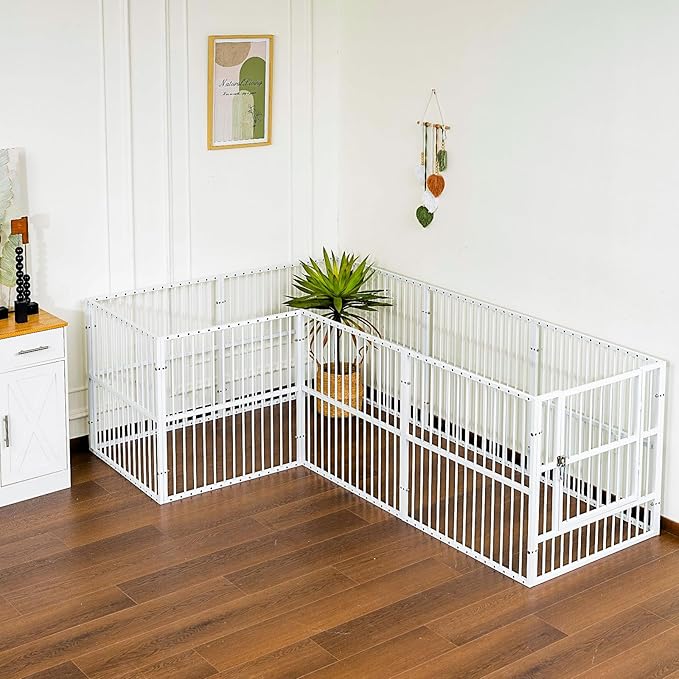 Dog Playpen - 32" Height Dog Pen, Heavy Duty Puppy Pen with Door, Safe & Sturdy, Easy Assemble for Indoor/Outdoor Pet Playpen (8 Panels with Door, White)