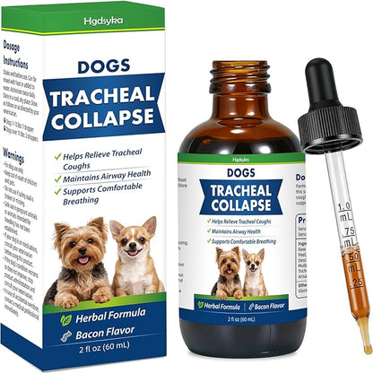 Dog Tracheal Collapse, Collapsed Trachea Treatment for Dogs, Herbal Liquid Drops Relief Cough & Helps Promote Easier Breathing, Natural Respiratory Support Airway Comfort, Bacon Flavor - 2 FL OZ