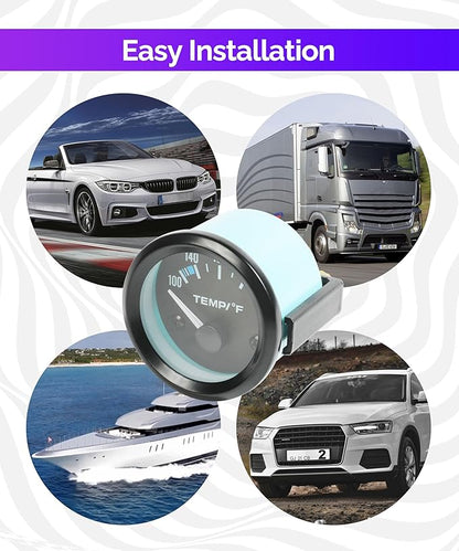 RACOONA 2" 52mm Water Temp Gauge,100-250℉ Water Temperature Gauge,Car Accessories Car Water Temp Gauge Meter with LED Backlight,Water Temp Thermometer Meter Kit for Car Truck Vehicle Automotive Boat