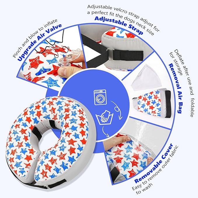 Inflatable Dog Cone Collar to Stop Licking, Soft Neck Donut Collar After Surgery, Adjustable Recovery Cone for Small Medium Large Dogs (Star,S)