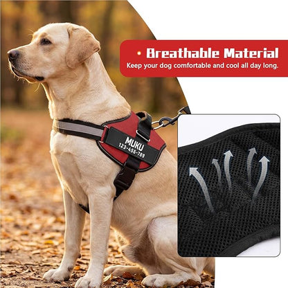 MUMUPET Custom Dog Harness Vest with 2 Personalized Name & Phone Patches, No Pull Reflective Adjustable with Handle, Soft Breathable Padding for Medium Dogs (Red, M)