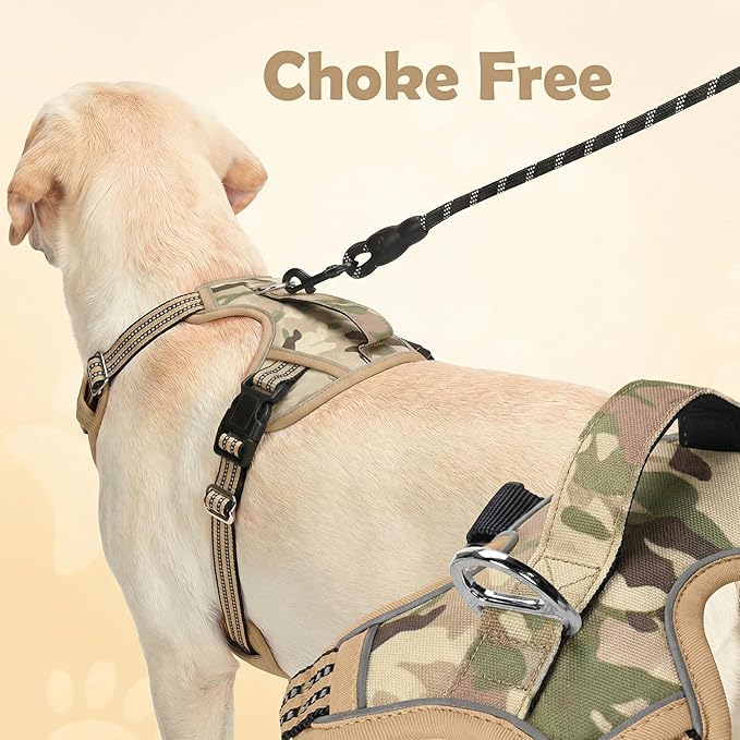Funfox Dog Harness No Pull, Adjustable Pet Vest Harness, Super Soft Material with Vertical Handle Easy Control, Reflective Night Walking, 2 Leash Clips for XLarge Dogs, Camo Brown, XL