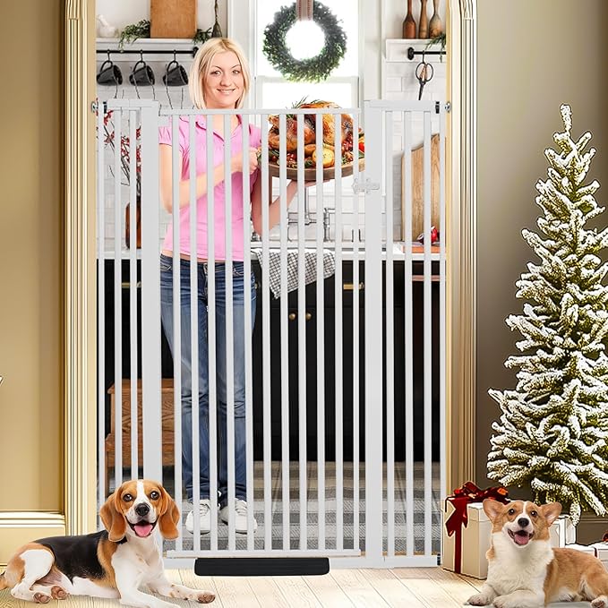 SHYUJAJIE 55 Inch Extra Tall Pet Gate for Cats,29.92"-43" Adjustable Wide Dog Gates,Pressure Mounted Walk Through Tall Pets Gate for Doorways,Hallway,Stairs(White)