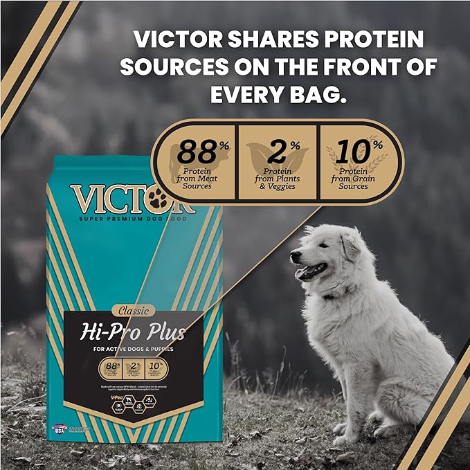 VICTOR Super Premium Dog Food – Hi-Pro Plus Dry Kibble – High Protein Dog Food with 30% Protein – Beef, Chicken, Pork, Fish Meals, Gluten Free - for High Energy and Active Dogs & Puppies, 30lbs