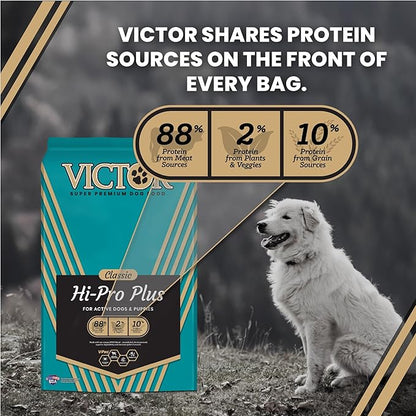 VICTOR Super Premium Dog Food – Hi-Pro Plus Dry Kibble – High Protein Dog Food with 30% Protein – Beef, Chicken, Pork, Fish Meals, Gluten Free - for High Energy and Active Dogs & Puppies, 50lbs