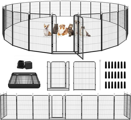 Kfvigoho Dog Playpen Outdoor Extra Wide 24 Piece Panels Heavy Duty Dog Fence 47" Height Anti-Rust with Doors Portable for RV Camping Yard, Total 63FT, 316 Sq.ft, Snowy Black