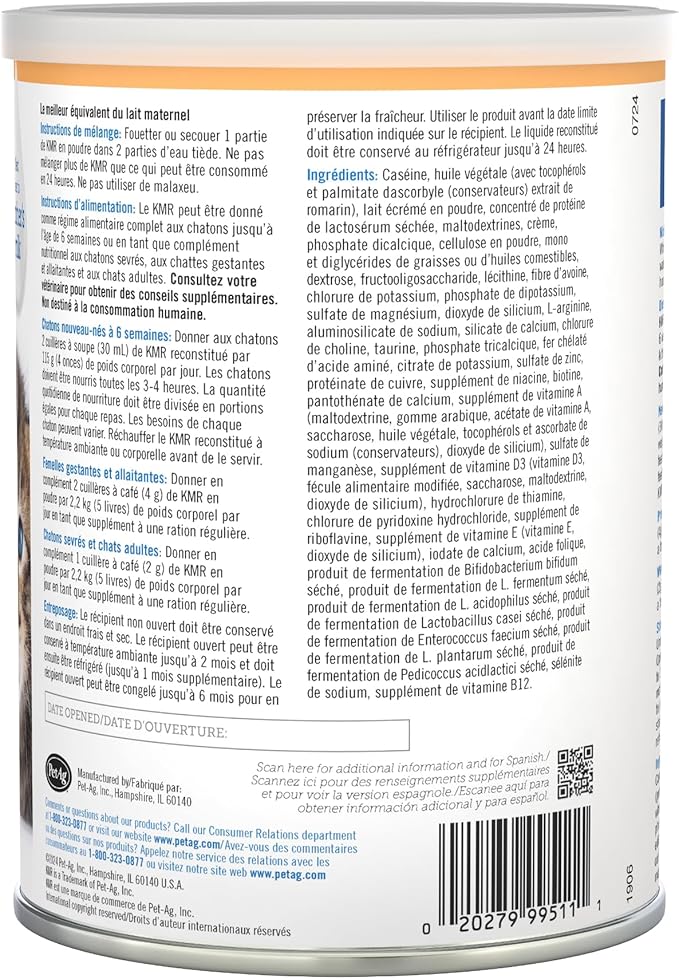 Pet-Ag KMR Kitten Milk Replacer Powder - 12 oz, Pack of 3 - Powdered Kitten Formula with Prebiotics, Probiotics & Vitamins for Kittens Newborn to Six Weeks Old - Easy to Digest