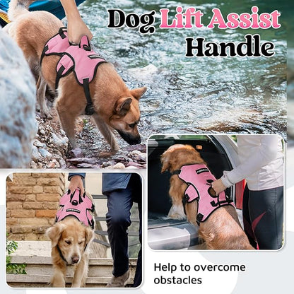 rabbitgoo Escape Proof Dog Harness Large Dogs, Soft Padded Full Body Pet Harness, Reflective Adjustable No Pull Vest with Lift Handle and Leash Clip for Walking Hiking, Light Pink, XL