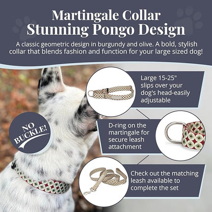 Lucky Love Dog Martingale Dog Collar - Adjustable, No-Slip, Durable, & Soft Webbing Collar for Male and Female Dogs Ideal for Training & Walking - in Unique Pongo Pattern, Large Size